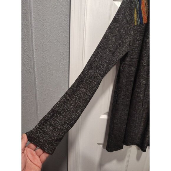 Skonhet Draped Front Open Cardigan Sweater Size XLarge Gray Long Sleeves Stripes - Picture 7 of 12